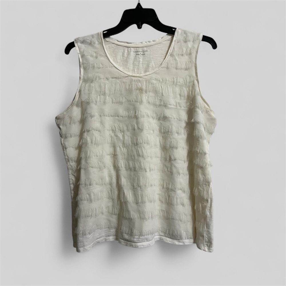 Coldwater Creek Ivory Fringe-Texture Sleeveless Top